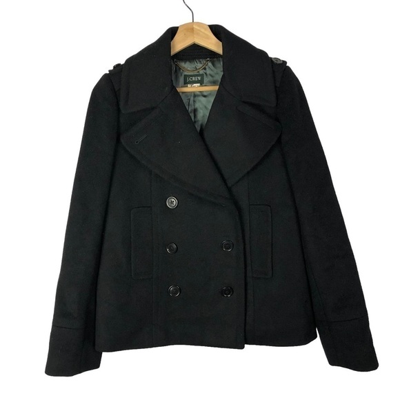 J. Crew Black Wool 6 Button Pea Coat 4 - Picture 1 of 3